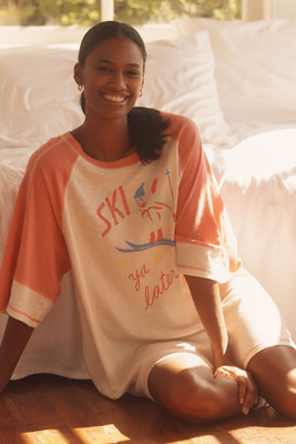 By Anthropologie Oversized Graphic Sleep T-shirt In Orange