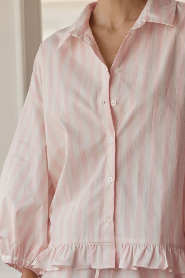 LyreBird Cotton Poplin Ruffled Button Down Shirt #1