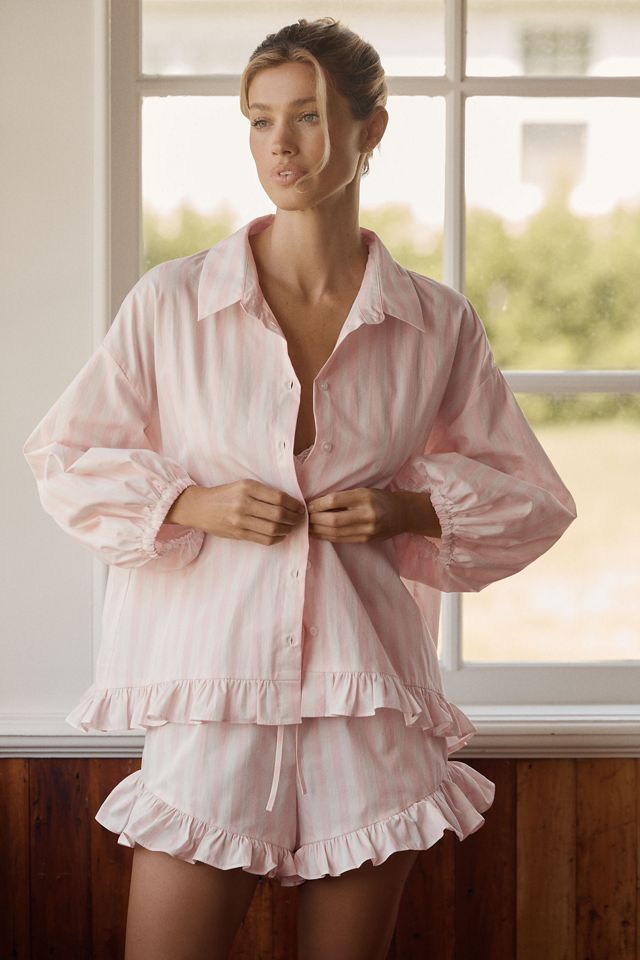 LyreBird Cotton Poplin Ruffled Button Down Shirt #3