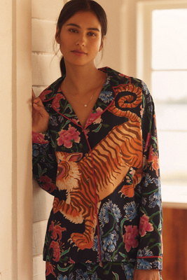 By Anthropologie Cloud Flannel Pajama Top In Animal Print