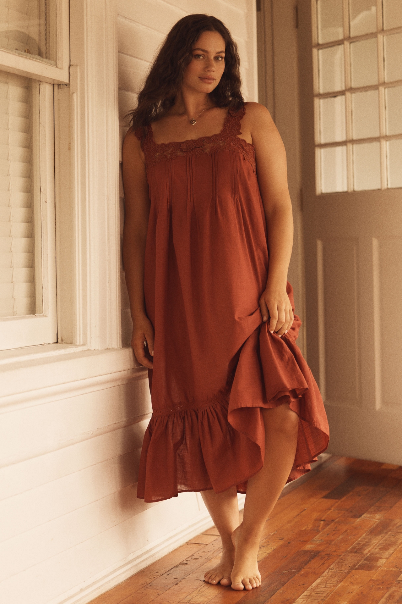 By Anthropologie Sleeveless Embroidered Midi Nap Dress