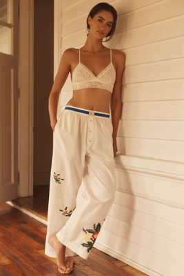 Lyrebird The Wren Embroidered Boxer Pants By  In White