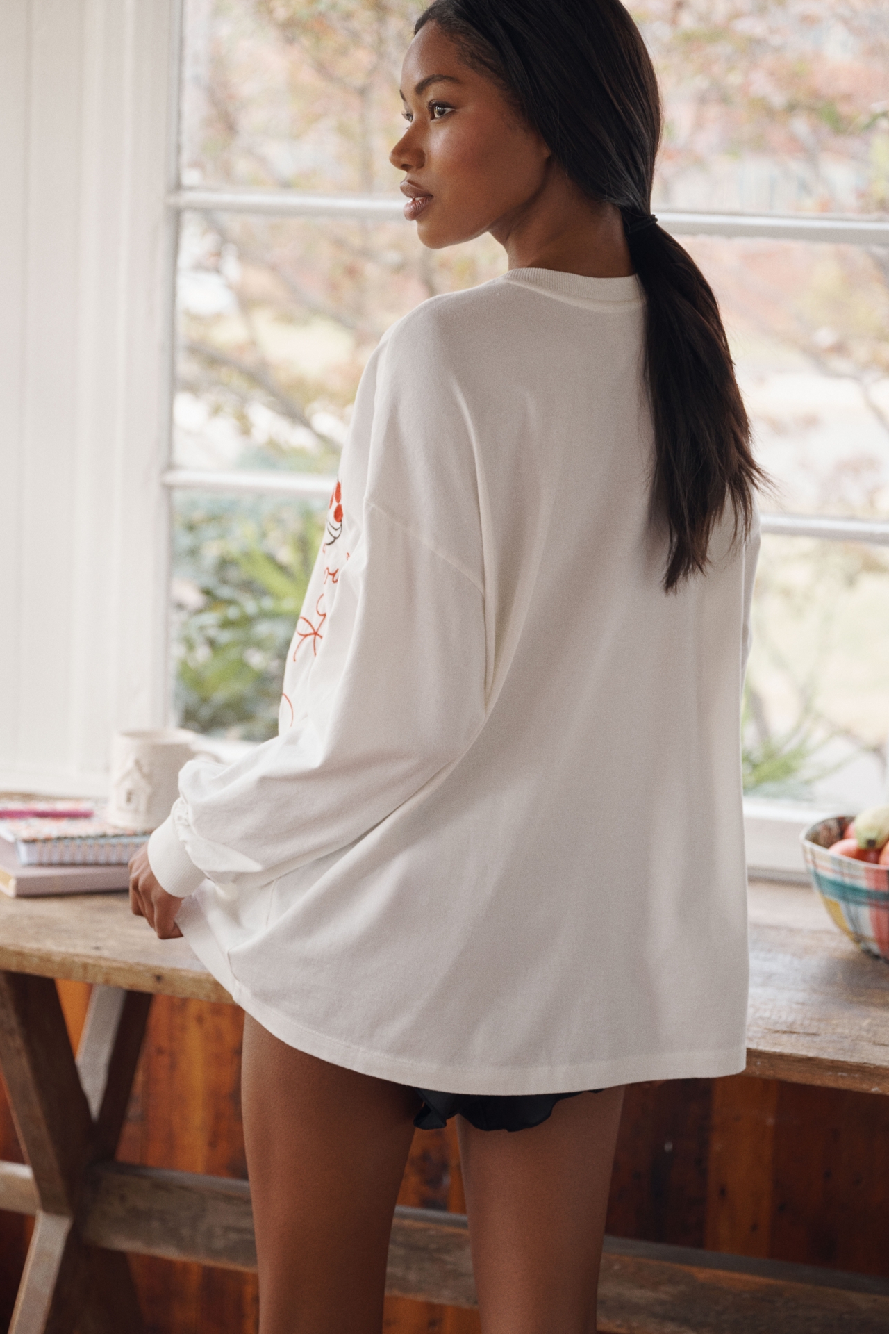 LyreBird Embroidered Graphic Long-Sleeve T-Shirt