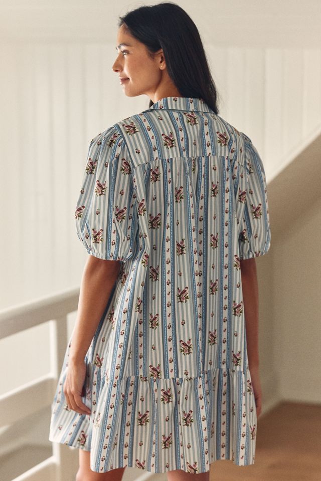 Puff Sleeve Mini Dress by LyreBird in Blue, Size: Large at Anthropologie