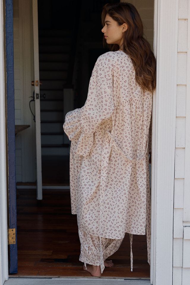 LyreBird 100% Cotton Flannel Ruffled Sleeve Robe #2