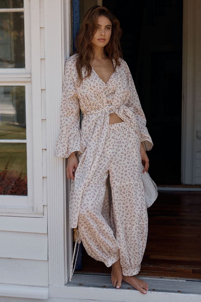 LyreBird 100% Cotton Flannel Ruffled Sleeve Robe #3
