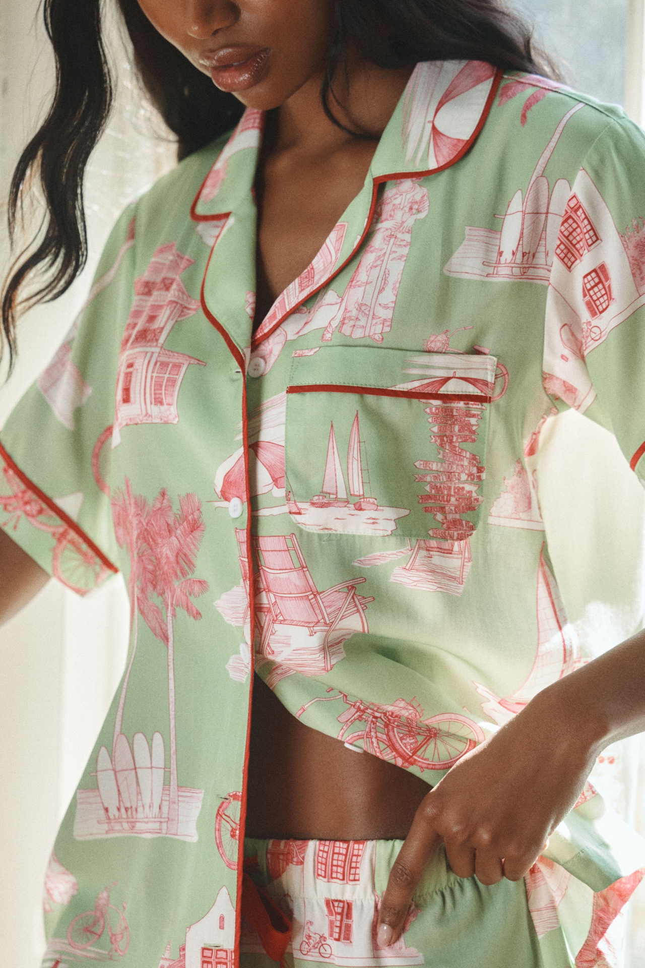 Katie Kime City Toile Pajama Shorts Set