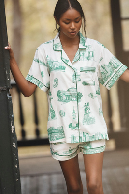 Katie Kime City Toile Pajama Shorts Set In Multi