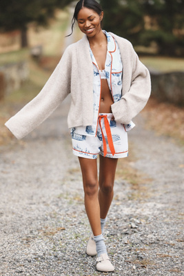 Katie Kime City Toile Pajama Shorts Set In White