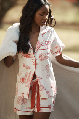 Katie Kime City Toile Pajama Shorts Set In Multi