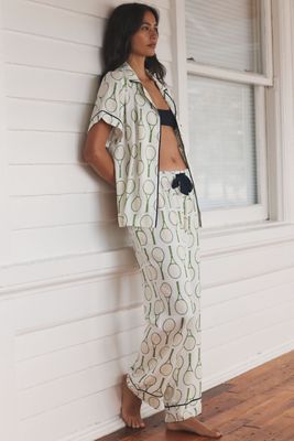 Katie Kime Tennis Time Short-Sleeve Top & Pants Pajama Set