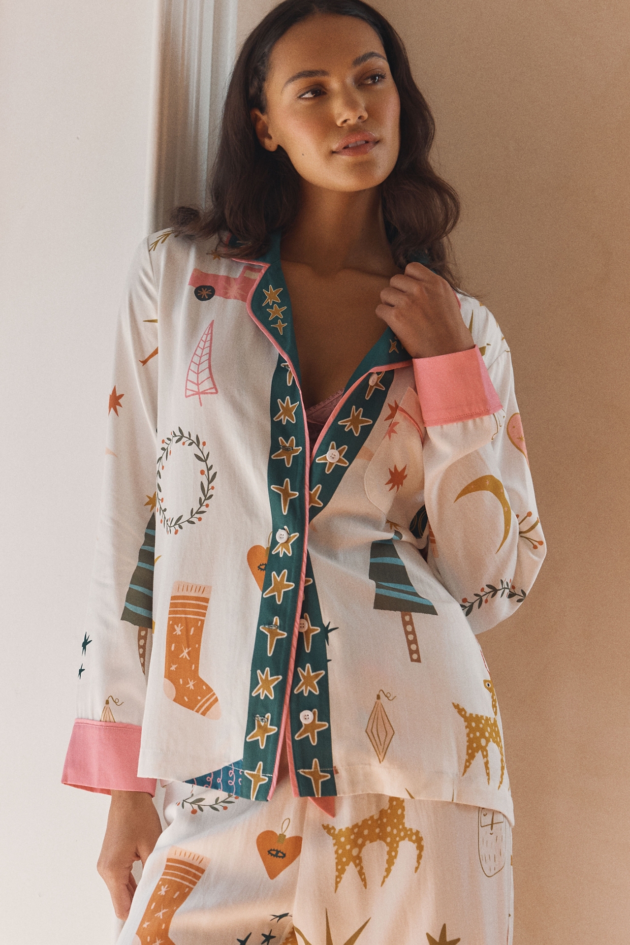 Katie Kime Mod Holiday Long-Sleeve Top & Pants Pajama Set