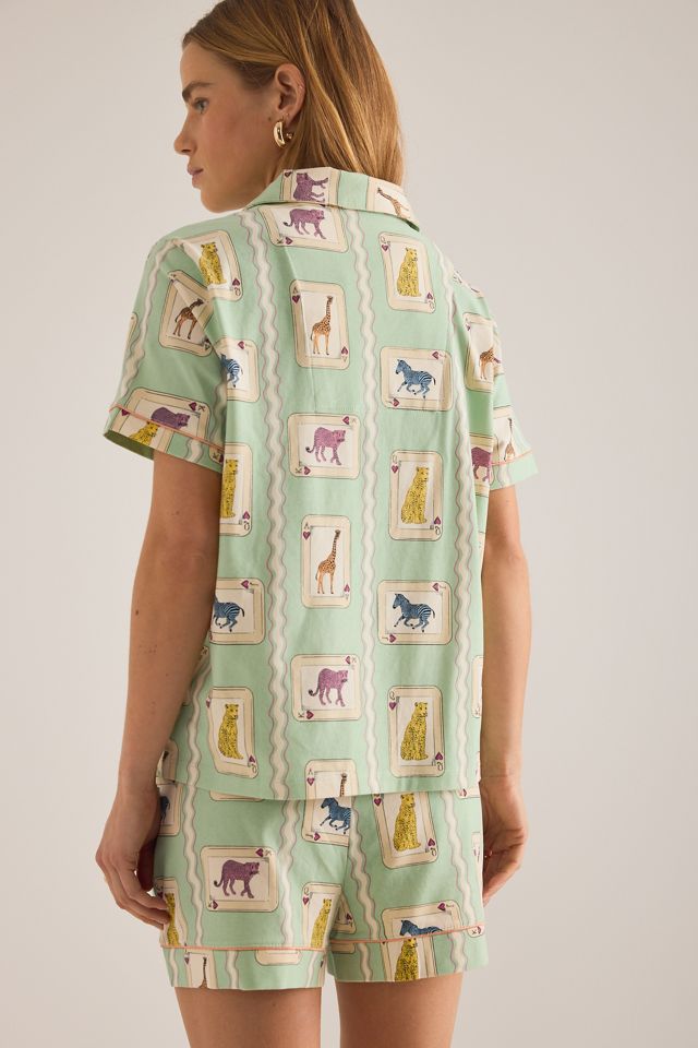 Ensemble pyjama court Chelsea Peers à motif cartes à jouer animaux #1