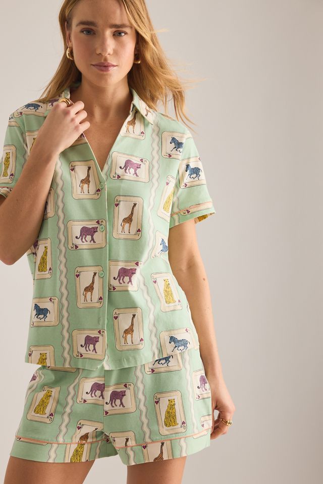 Ensemble pyjama court Chelsea Peers à motif cartes à jouer animaux #3