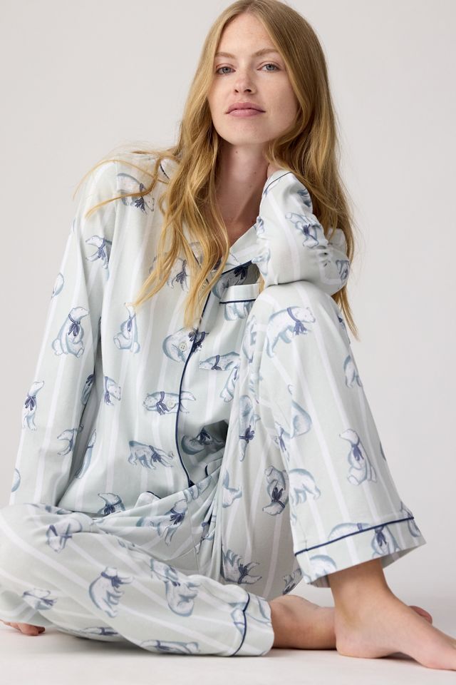 Chelsea Peers Polar Bear Stripe Print Long Pyjama Set | Anthropologie UK