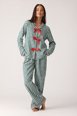 Ensemble pyjama long à carreaux vichy avec nœud devant Chelsea Peers