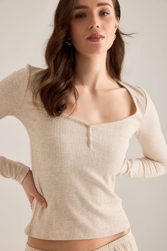 TALA Pointelle Sweetheart Long-Sleeve Pyjama Top #1