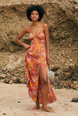 full midi dress Paneros Clothing Stella Midi Dress in Chili Flower