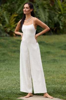 L*space Lspace Jaida Open Back Cotton Cover-up Jumpsuit In White