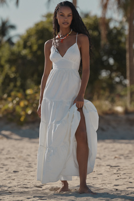 L*space Lspace Laina Tiered Cotton Poplin Cover-up Maxi Dress In Beige