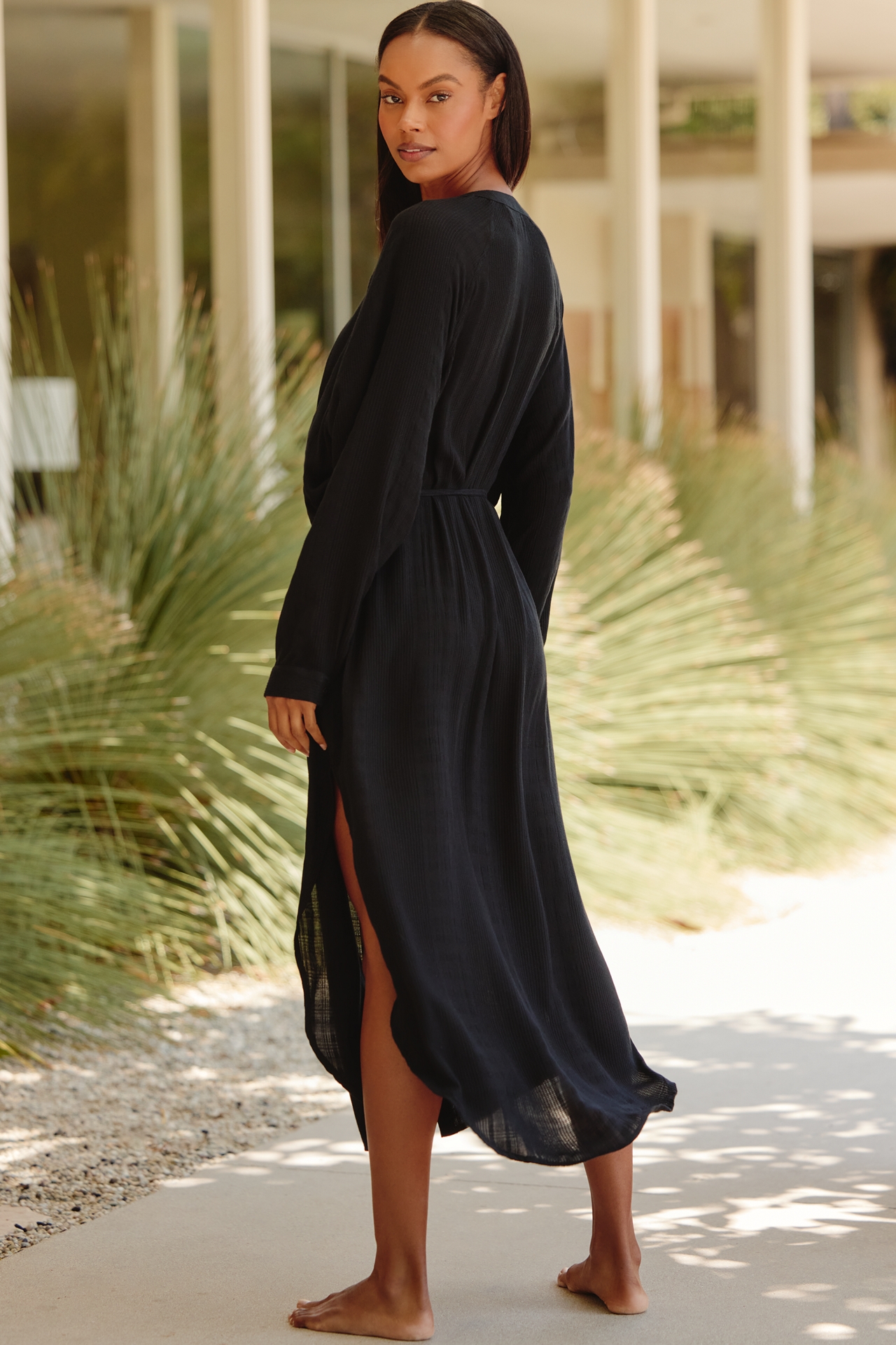 LSPACE Yoli Long-Sleeve Cover-Up Midi Shirt Dress