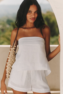 L*space Tessa Linen Strapless Open-back Top In White