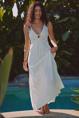 L*space Mabel Linen Blend Maxi Dress In White
