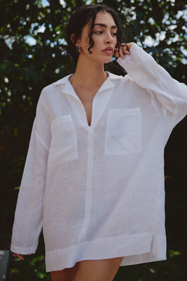 L*space Oasis Linen Long-sleeve Tunic In White