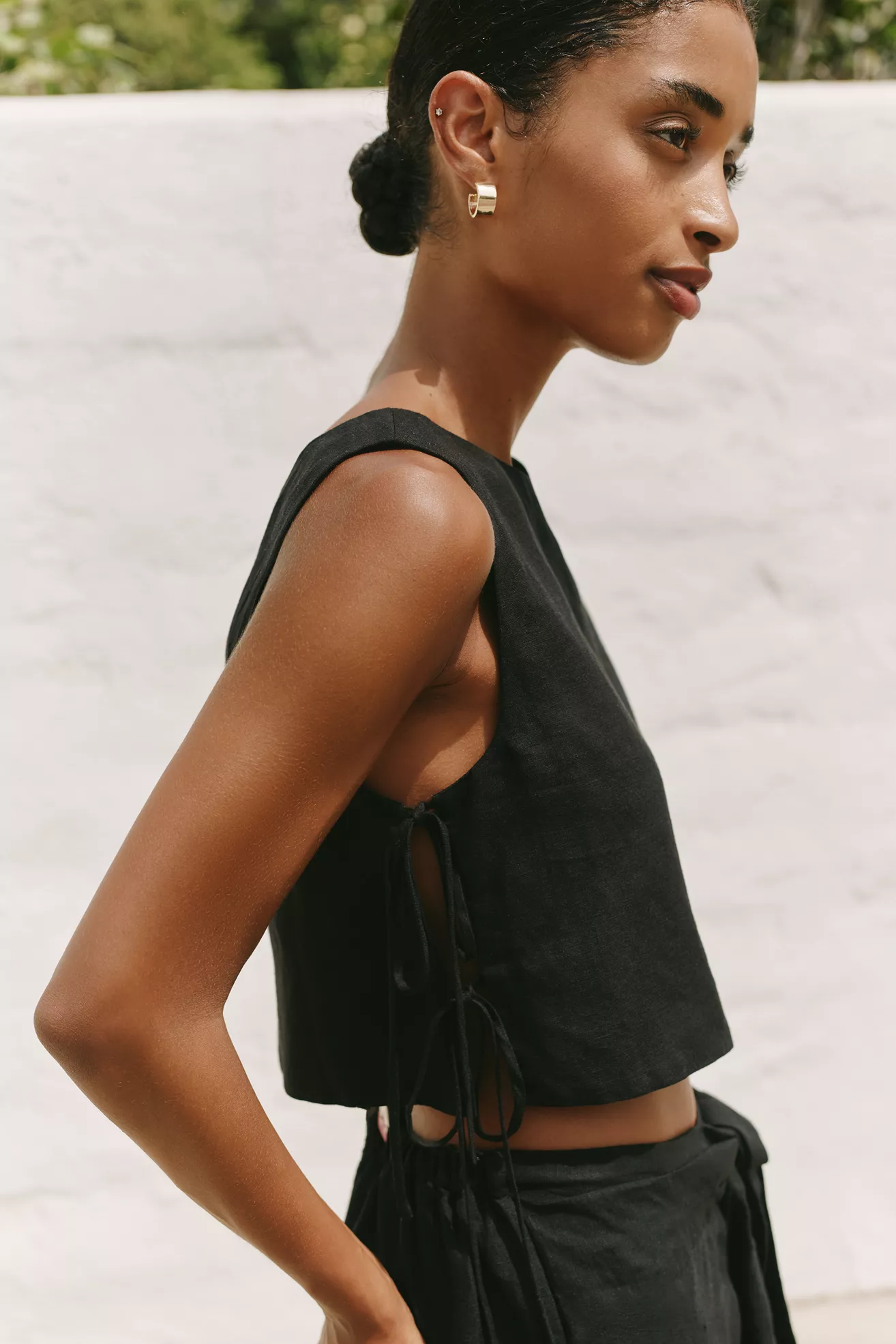 LSPACE Rylee Linen Blend Side Tie Cropped Blouse