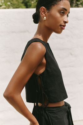 LSPACE Rylee Linen Blend Side Tie Cropped Blouse