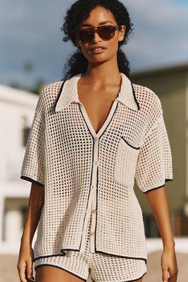 LSPACE Open Knit Button Front Shirt