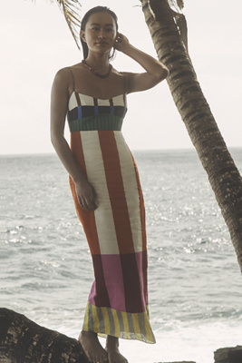 cala de la cruz paloma linen exploded flower dress Cala De La Cruz