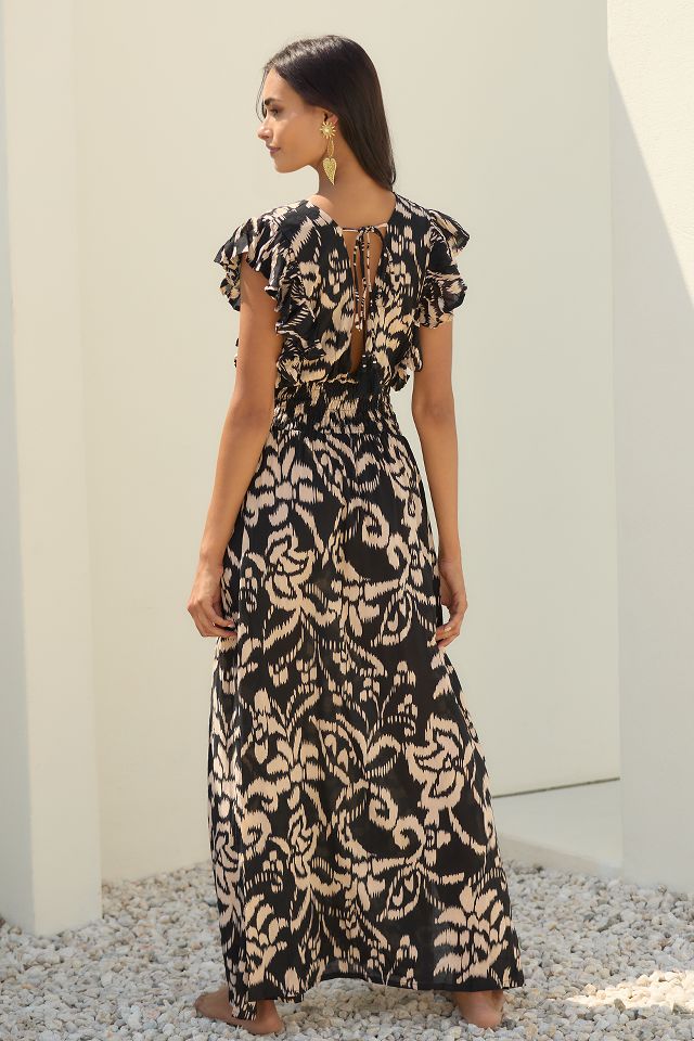 Dahlia V Neck Ruffle Sleeve Dress by Tiare Hawaii Size M L at Anthropologie