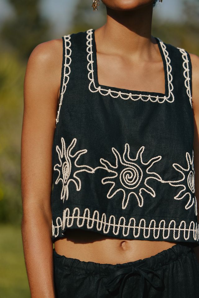 LSPACE x Rails Akira Linen Embroidered Crop Top #1