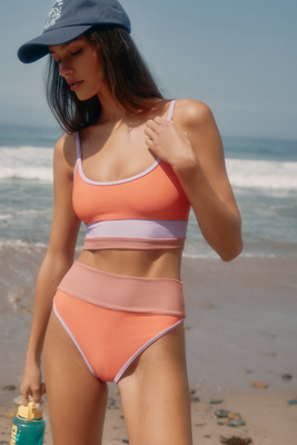 Beach Riot Emmy High-waist Colorblock Bikini Bottoms In Orange