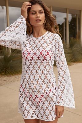 Shop Beach Riot Goldie Crochet Cover-up Mini Dress In White