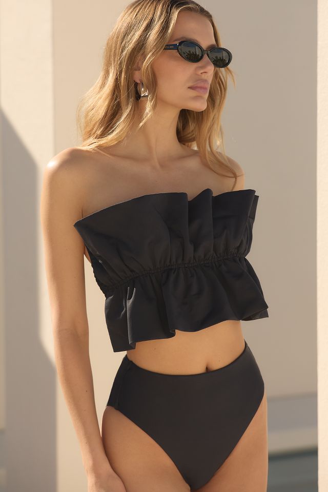 Strapless ruffle bikini top deals