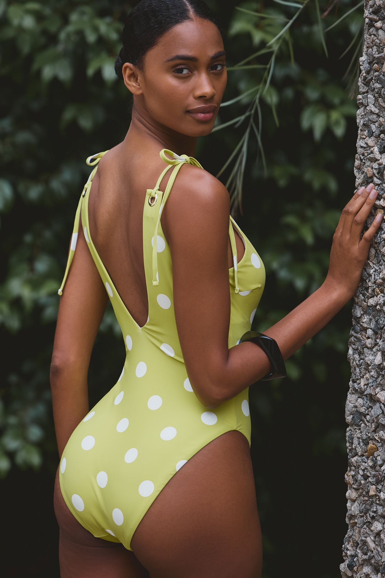 Celandine Polka-Dot Plunge One-Piece Swimsuit