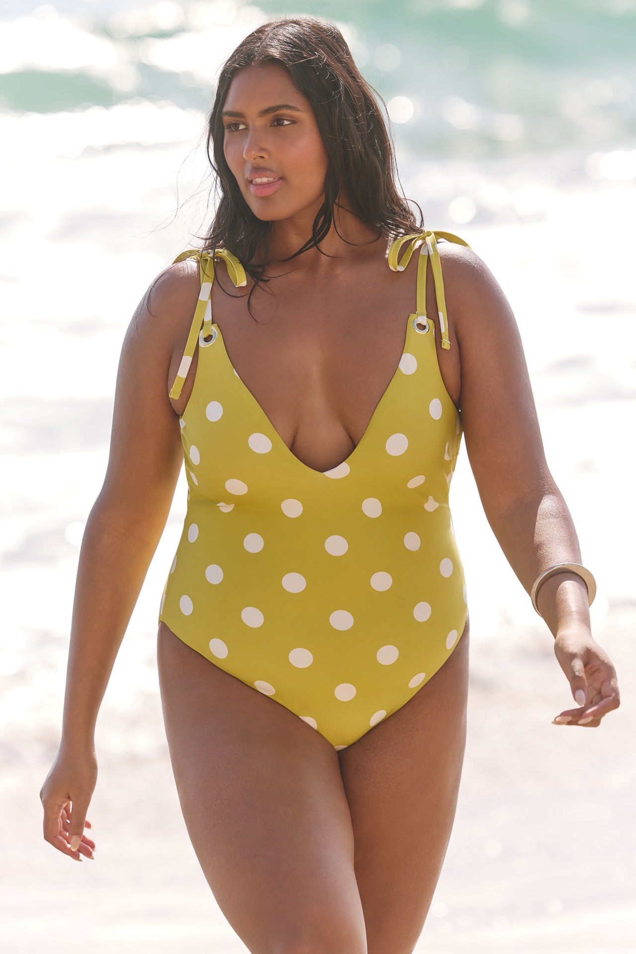 Celandine Polka-Dot Plunge One-Piece Swimsuit