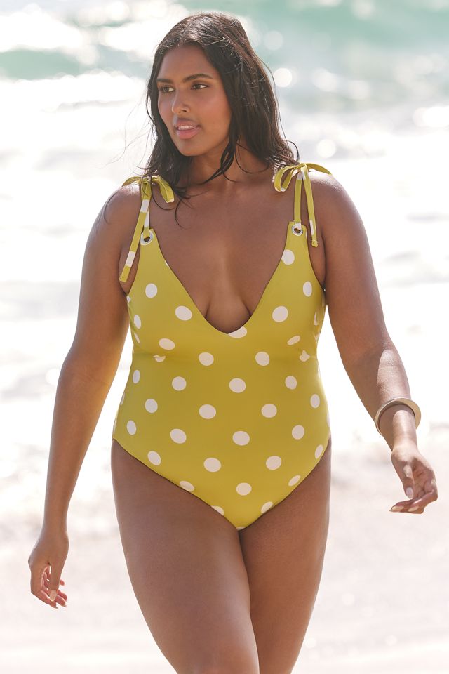 Celandine Polka-Dot Plunge One-Piece Swimsuit | Anthropologie