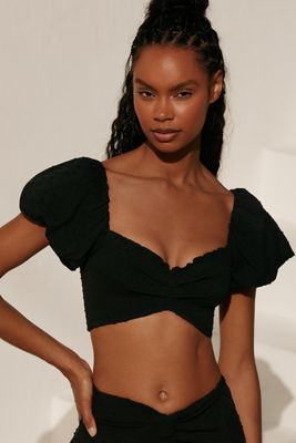 Peixoto Louisa Off-Shoulder Gathered Puff-Sleeve Crop Top