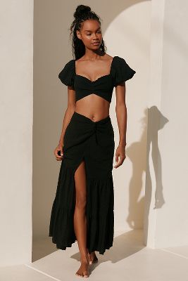 PEIXOTO VALENTINA SIDE-SLIT SWISS DOT MAXI SKIRT 