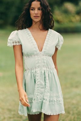 anthropologie green mini dress By Anthropologie Robin Tiered Mini Dress