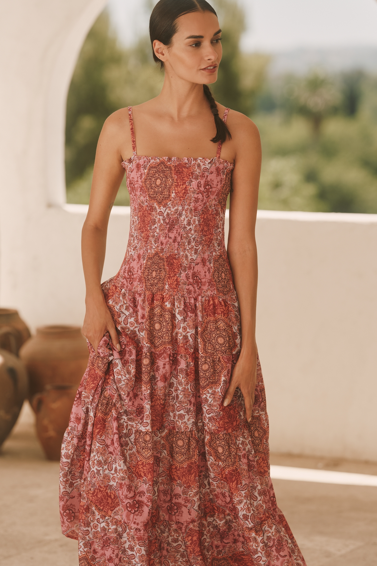 Peixoto Clementine Smocked Tiered Maxi Dress