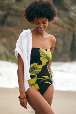 JETS Shadow Palm Bandeau One-Piece Swimsuit | Anthropologie