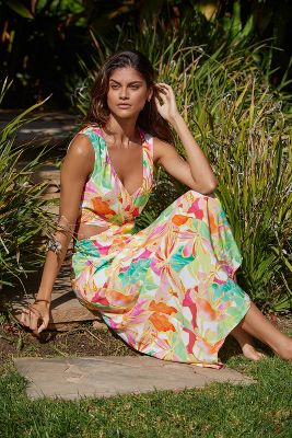 Shop Seafolly Sleeveless Twist-front Midi Dress In Multicolor