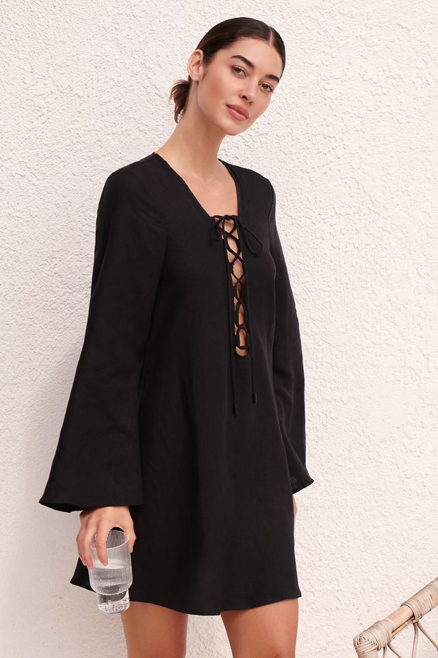 JETS Joali Tie-Front Linen Cover-Up Mini Dress #3