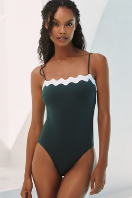 Shop Seafolly Ricrac One-piece Swimsuit In Green