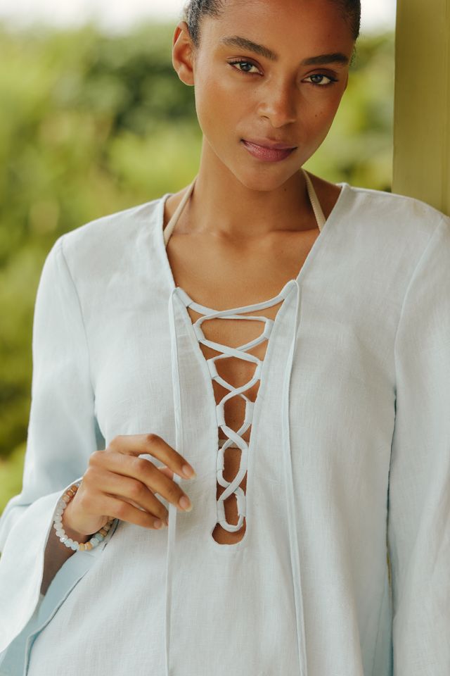 JETS Zarla Tie-Front Linen Blend Cover-Up Dress