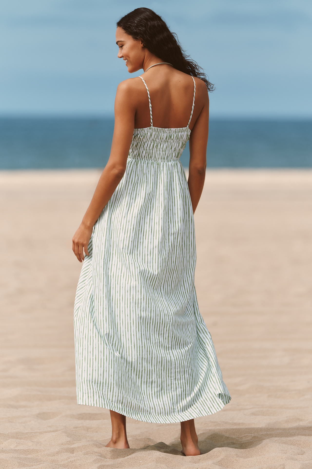 Seafolly Sleeveless Striped Shirred Maxi Dress